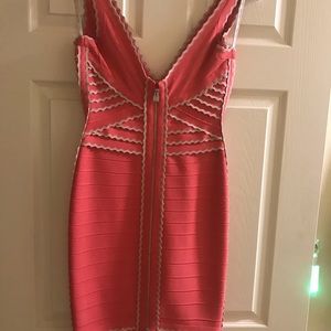 Herve Leger Coral/Tan Bandage Dress